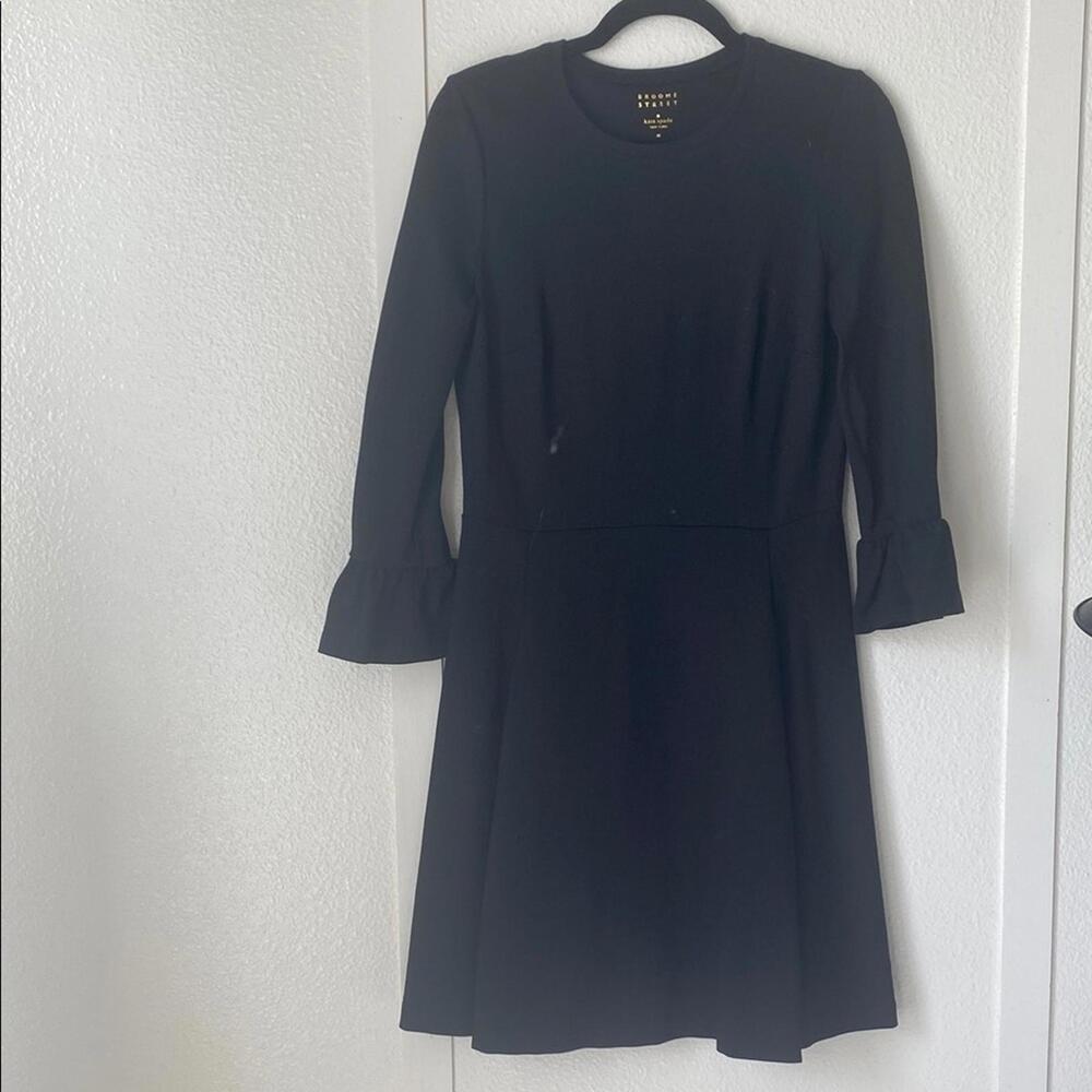Broome Street by Kate Spade Black Ponte Mini Dress Bell Sleeve Flare Size M LBD
